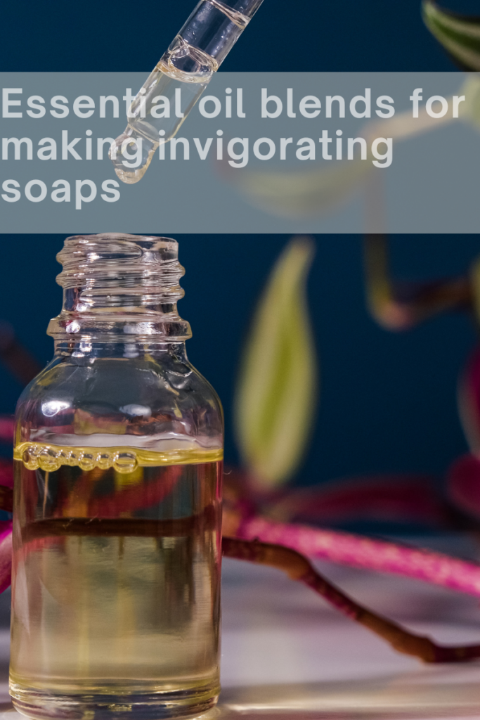 bottle of essential oil with a dropper background is blue with flowers
