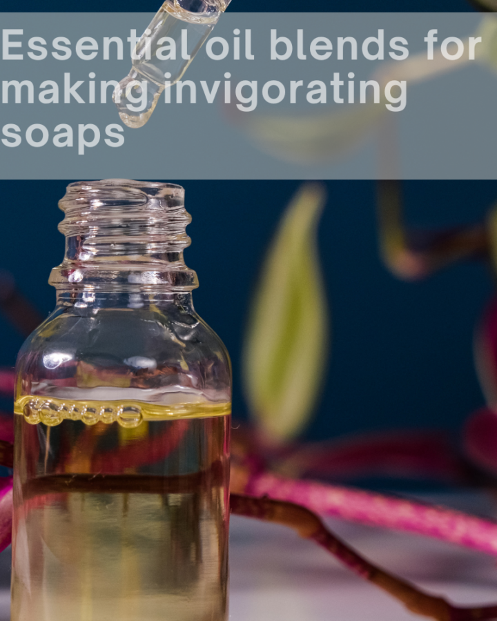 bottle of essential oil with a dropper background is blue with flowers
