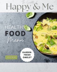 Healthy food menu from the secrets of happy and me -a cast iron skillet with mishroom and herbs garden-omelet
